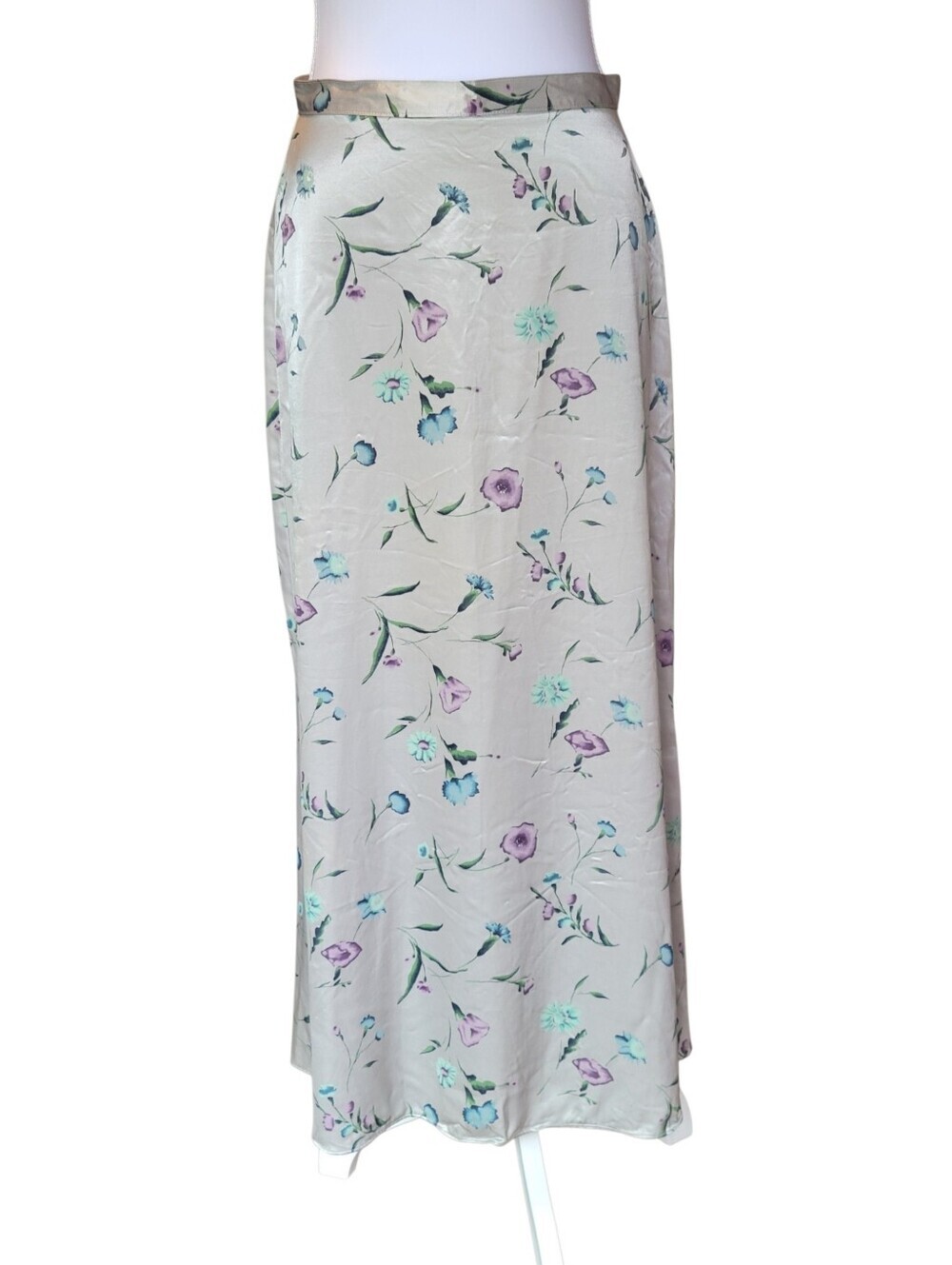 90s Exact Change Silver Skirt With Teal Purple Floral Print